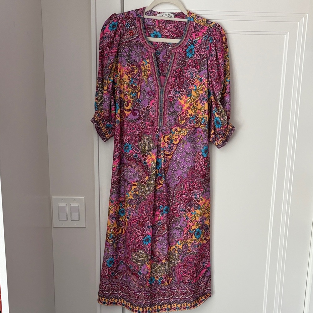 Hale Bob Vibrant Pink and Purple Paisley Print Dress